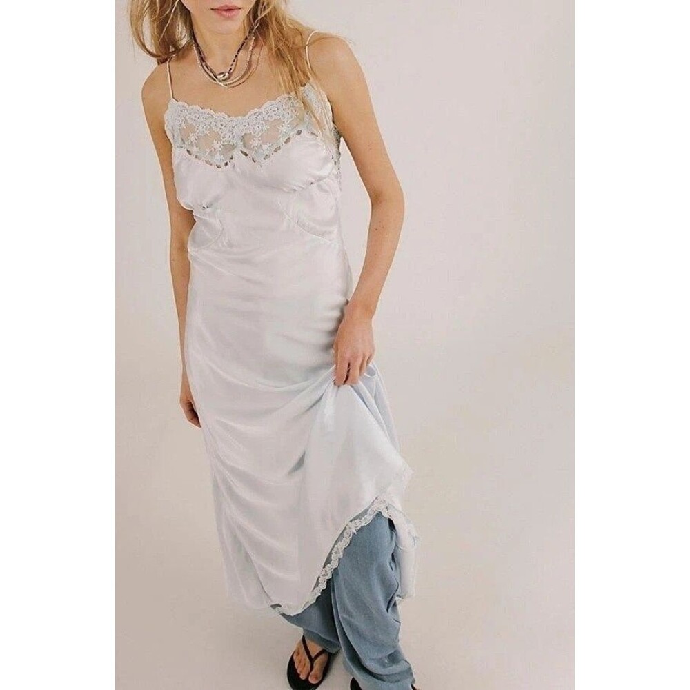 Free People Intimately Lunch Date Midi Slip Dress Lace Satin Sleeveless M 289914